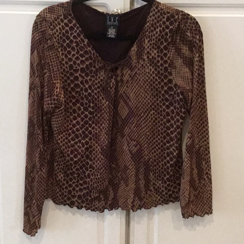 INC Animal Print Top w/ Suede Lace-Up Front